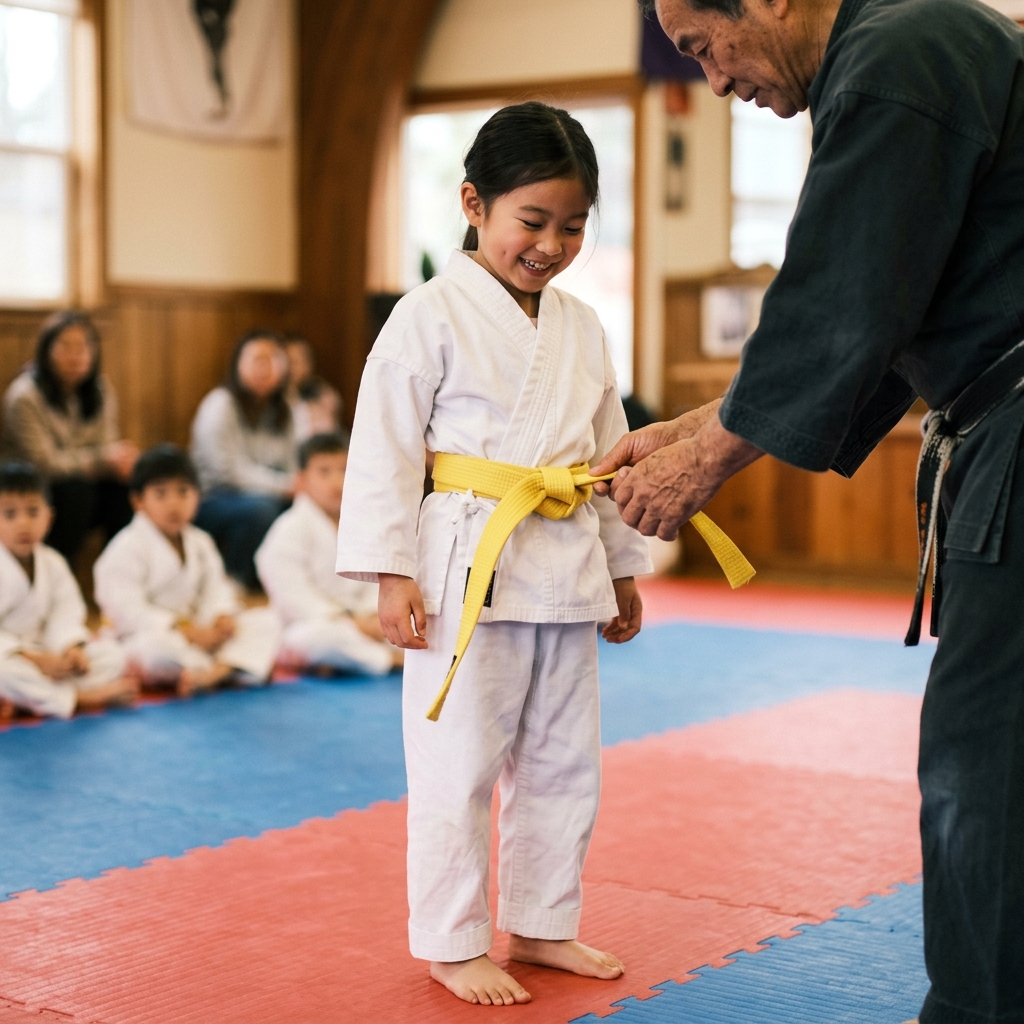 Kids karate belt achievement building confidence in Evans GA